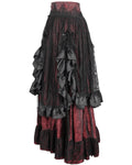 Devil Fashion Womens Long Gothic Jacquard & Lace Bustle Maxi Skirt - Red & Black