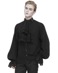 Devil Fashion Mens Gothic Jacquard Poet Shirt & Cravat Tie - Black