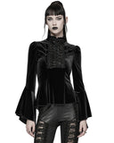 Punk Rave Womens Elegant Gothic Velvet & Pleated Lace Blouse Top