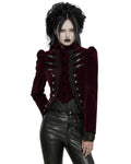 Punk Rave Womens Gothic Velvet Cutaway Military Riding Jacket - Red