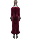 Punk Rave Daily Life Womens Long Gothic Velvet Applique Maxi Dress - Red