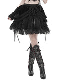 Devil Fashion Womens Gothic Embellished Velvet & Mesh Chained Mini Skirt