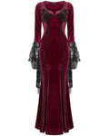 Punk Rave Daily Life Womens Long Gothic Velvet Applique Maxi Dress - Red