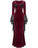 Punk Rave Daily Life Womens Long Gothic Velvet Applique Maxi Dress - Red