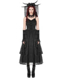 Dark In Love Womens Long Gothic Satin & Lace Prom Wedding Dress