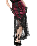 Dark In Love Long Gothic Vampire Crushed Velvet & Lace Fishtail Skirt - Red & Black