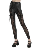 Devil Fashion Womens Gothic Faux Leather Skull Mesh Pants