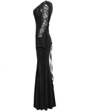 Punk Rave Womens Long Gothic Velvet & Lace Applique Maxi Dress - Black