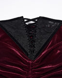 Punk Rave Daily Life Womens Long Gothic Velvet Ruched Split Waist Skirt - Red