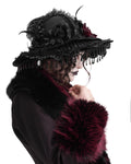 Eva Lady Womens Dark Gothic Punk Lolita Rose Wide Brim Mourning Hat