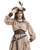 Devil Fashion Womens Victorian Steampunk Gothic Halter Top Off-White Brown