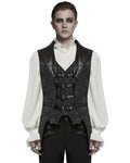 Punk Rave Mens Dark Victorian Gothic Damask Jacquard Waistcoat Vest - Black