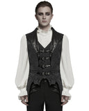 Punk Rave Mens Dark Victorian Gothic Damask Jacquard Waistcoat Vest - Black