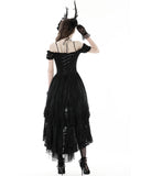 Dark In Love Womens Regency Gothic Lolita Layered Lace Dovetail Dress