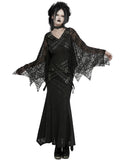 Punk Rave Womens Gothic Lace Batwing Caped Maxi Dress