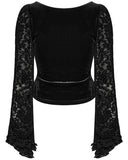 Punk Rave Womens Baroque Gothic Devore Velvet Lace Up Blouse Top