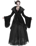 Eva Lady Womens Baroque Gothic Damask Winter Coat With Faux Faur Trims - Black