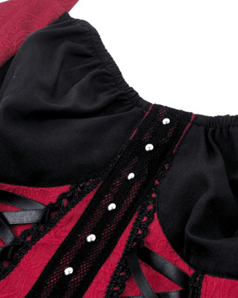 Dark In Love Womens Gothic Vampire Princess Cami Corset Top - Red