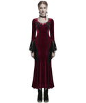 Punk Rave Daily Life Womens Long Gothic Velvet Applique Maxi Dress - Red