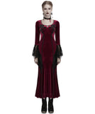 Punk Rave Daily Life Womens Long Gothic Velvet Applique Maxi Dress - Red