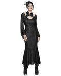 Punk Rave Womens Long Gothic Fitted Maxi Dress With Mesh Contrast - Black