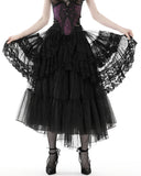 Dark In Love Womens Regency Gothic Courtesan Layered Mesh & Lace Midi Skirt