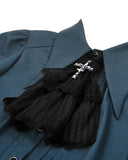 Dark In Love Preppy Gothic Lolita Doll Blouse Top With Ruffled Cravat Tie - Blue