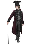 Devil Fashion Mens Eldermyst Long Gothic Overcoat - Red Chenille