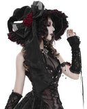 Devil Fashion Womens Gothic Roses Velvet Pointed Witch Hat - Black & Red