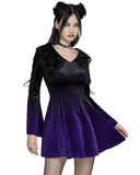 Punk Rave Womens Gothic Velvet Mini Dress With Oversize Embellished Collar - Purple & Black Gradient