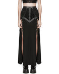 Punk Rave Daily Life Long Gothic Techwear Side-Split Lacing Maxi Skirt