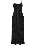 Punk Rave Daily Life Womens Long Gothic Crushed Velvet Applique Maxi Dress - Black