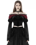 Dark In Love Womens Gothic Courtesan Vampire Velvet & Off Shoulder Top - Black & Red