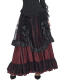 Devil Fashion Womens Long Gothic Jacquard & Lace Bustle Maxi Skirt - Red & Black