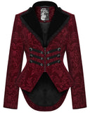 Punk Rave Womens Gothic Aristocrat Damask Velvet Frock Coat Jacket - Red