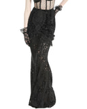 Dark In Love Long Gothic Crush Velvet & Lace Applique Mermaid Maxi Skirt