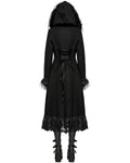 Punk Rave Womens Gothic Winter Fur & Lace Trimmed Hooded Coat - Extended Size Range