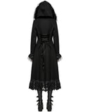 Punk Rave Womens Gothic Winter Fur & Lace Trimmed Hooded Coat - Extended Size Range