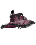 Devil Fashion Womens Baroque Gothic Rose Wide Brim Mourning Hat - Red & Black