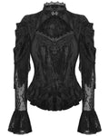 Dark In Love Womens Classic Gothic Embossed Rose Jacquard Fringed Velvet Blouse Top