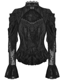 Dark In Love Womens Classic Gothic Embossed Rose Jacquard Fringed Velvet Blouse Top