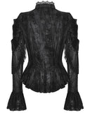 Dark In Love Womens Classic Gothic Embossed Rose Jacquard Fringed Velvet Blouse Top