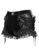 Devil Fashion Womens Gothic Velvet Floral Mesh Embellished Hot Pants Shorts