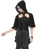 Eva Lady Dark Gothic Velvet Hooded Shrug Cloak Top - Black