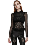 Punk Rave Womens Ornate Gothic Lace & Mesh Blouse Top