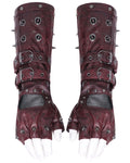 Devil Fashion Mens Dark Punk Spiked Mesh Armwarmer Gloves - Red