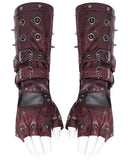 Devil Fashion Mens Dark Punk Spiked Mesh Armwarmer Gloves - Red