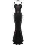 Eva Lady Dark Devore Gothic Velvet & Lace Mermaid Dress - Black & Red