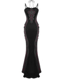 Eva Lady Dark Devore Gothic Velvet & Lace Mermaid Dress - Black & Red