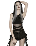 Punk Rave Daily Life Womens Gothic Wasteland Fishnet Contrast Hooded Vest Top